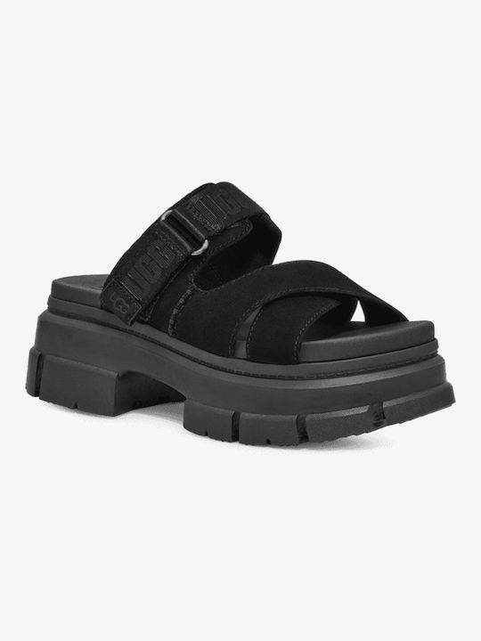 Ugg Australia Leather Women's Flat Sandals in Black Color