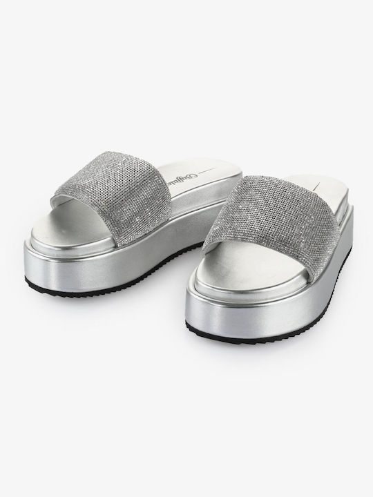 Buffalo Damen Flache Sandalen Flatforms in Silber Farbe