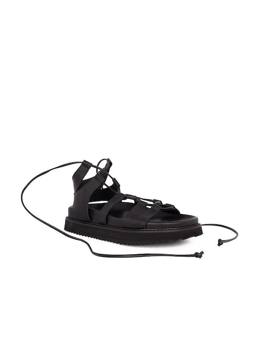 Komis & Komis Leather Women's Flat Sandals in Black Color