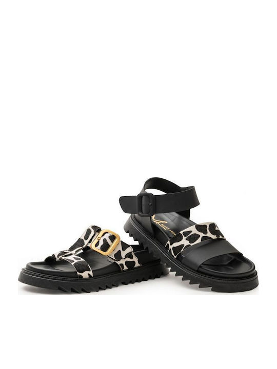 Leather Women's Flat Sandals Anatomic in Black Color