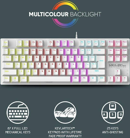 Armaggeddon MKA-2C Neo Gaming Μηχανικό Πληκτρολόγιο Tenkeyless με Custom Brown διακόπτες και RGB φωτισμό (International English) Λευκό