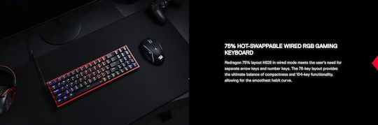 Redragon K628-RGB Pollux Gaming Μηχανικό Πληκτρολόγιο 75% με Custom Red διακόπτες και RGB φωτισμό (Αγγλικό US)