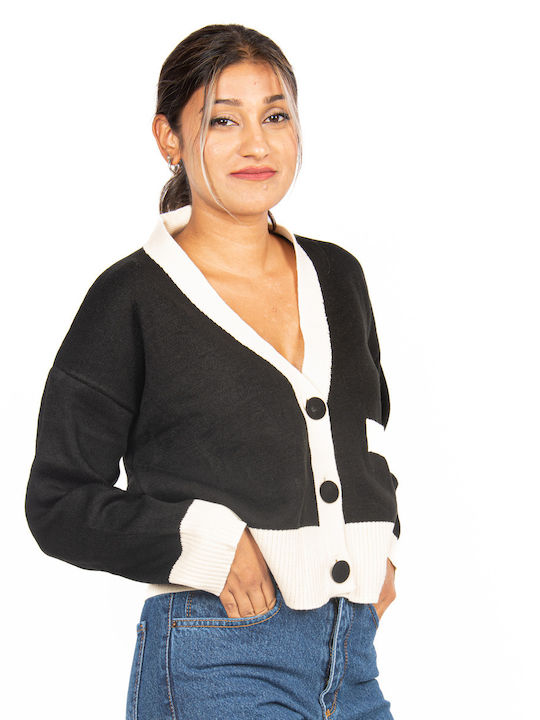 Two-Tone Black Knitted Cardigan