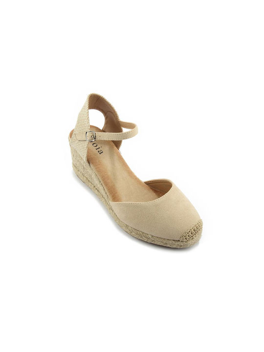 Fshoes Women's Suede Platform Espadrilles Beige