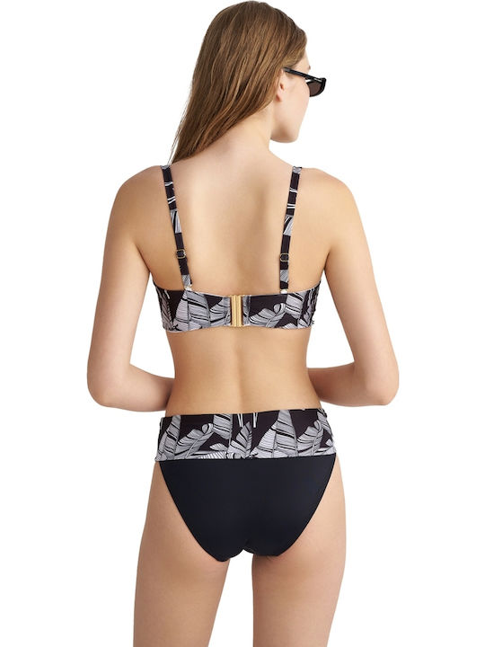 Black Leaves Strapless Bikini Top D Cup Floral Black White