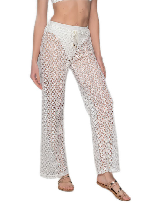 Milena by Paris Beachwear Crochet Pants Faux-Gold Accessories Milena By Paris 40242 Ecru