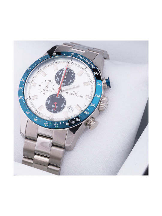 Prince Oliver Watch Chronograph Battery with Silver Metal Bracelet