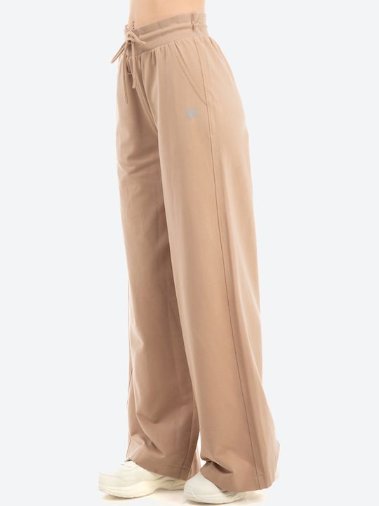 Benation Terry Wide Leg Pant Γυναικείο Παντελόνι Φόρμας Μπεζ