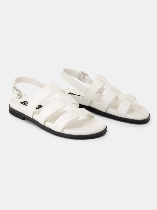 Gladiator-Sandalen Damen Flach Weiß Kunstleder 8181 Schnürsenkel