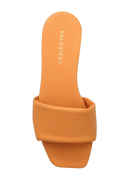 Leder Flache Sandalen für Damen in Orange Farbe