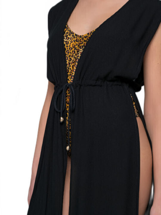 Milena by Paris Feminin Lung Caftan de Plajă Negru