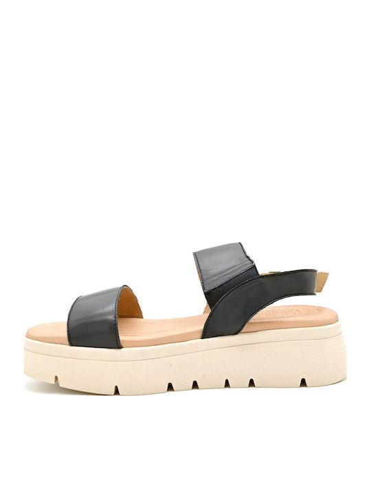 Δερμάτινα Γυναικεία Σανδάλια Flatforms Μπλε
