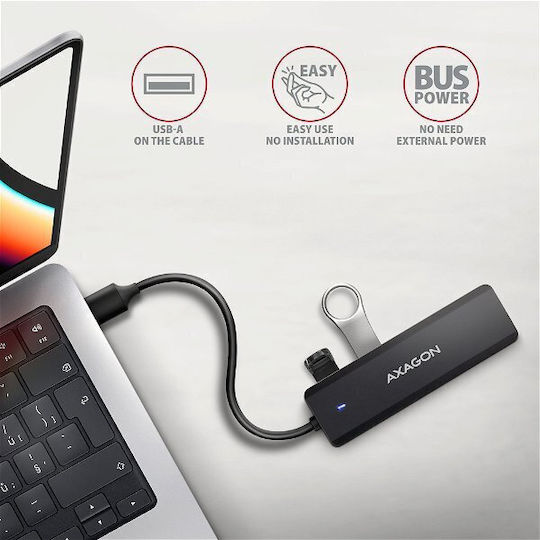 Axagon USB-Hub 4 Anschlüsse USB 3.0 mit Anschluss an einen Computer USB-A / USB-C Grau