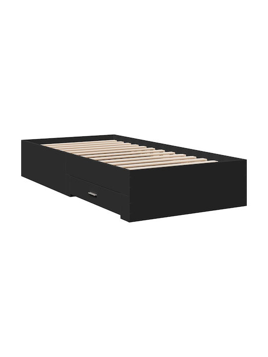 Suport Pat Single Din Lemn Negru Cu Plăci Pentru Saltea 75x190cm