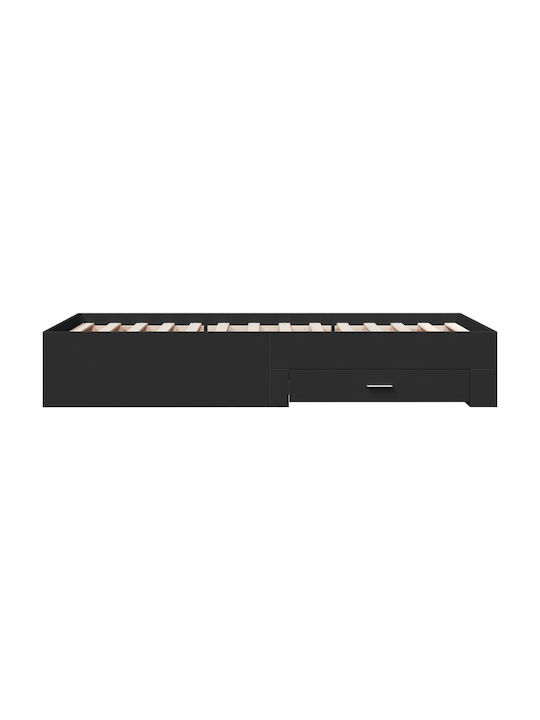 Suport Pat Single Din Lemn Negru Cu Plăci Pentru Saltea 75x190cm