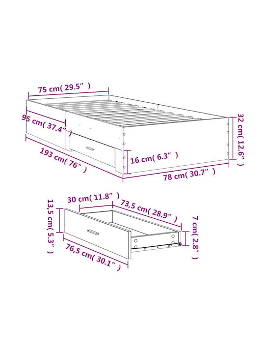 Suport Pat Single Din Lemn Negru Cu Plăci Pentru Saltea 75x190cm