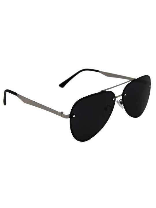 V-store Men's Sunglasses with Gray Metal Frame and Black Polarized Mirror Lens POL8861SILVER