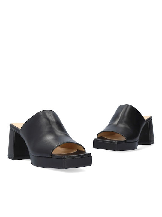 Leder Mules mit Chunky Hoch Absatz in Schwarz Farbe