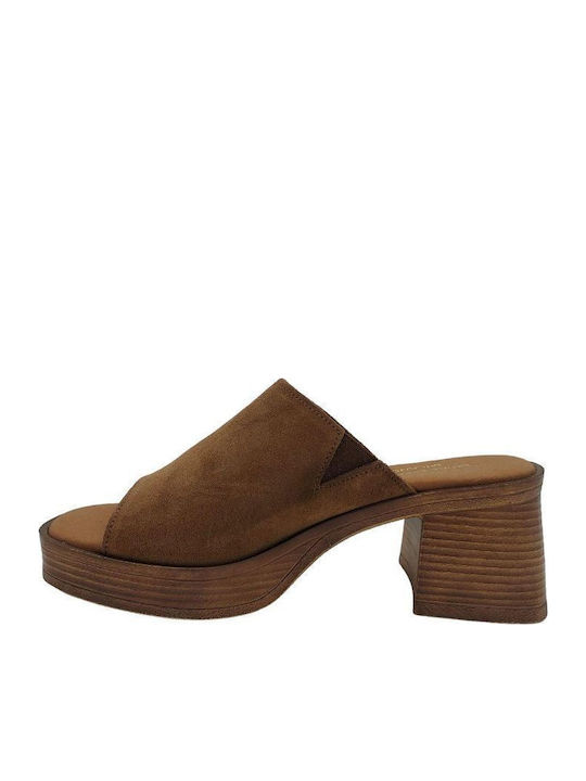 Wildleder Mules mit Chunky Hoch Absatz in Tabac Braun Farbe