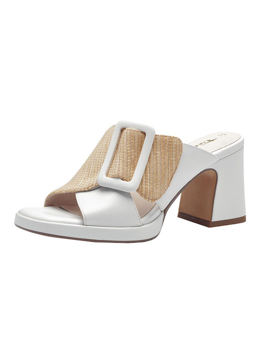 Tamaris Heel Leather Mules White