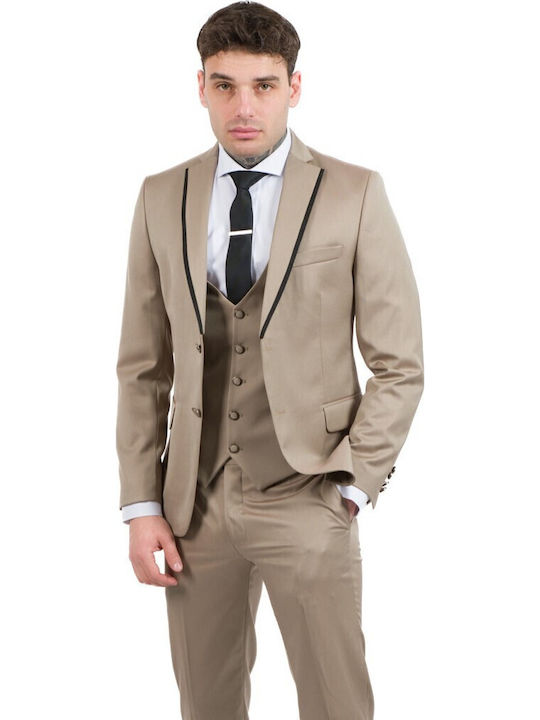 Herrenanzug mit Weste Beige