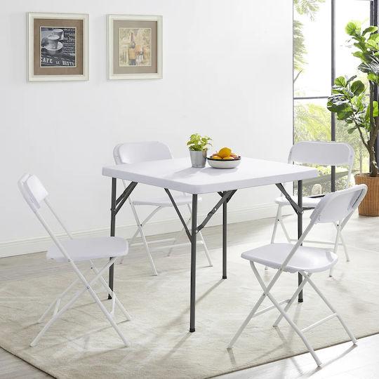 Noel Square Sitting Room Outdoor Foldable Plastic Table White 87.5x87.5x72cm