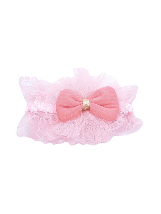 Baby Hair Band with Bow & Lace Pink