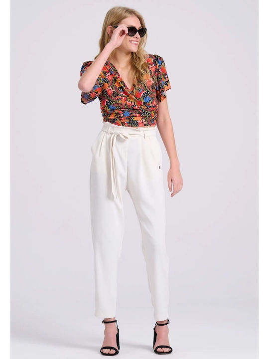 Funky Buddha Women's Fabric Trousers Off White