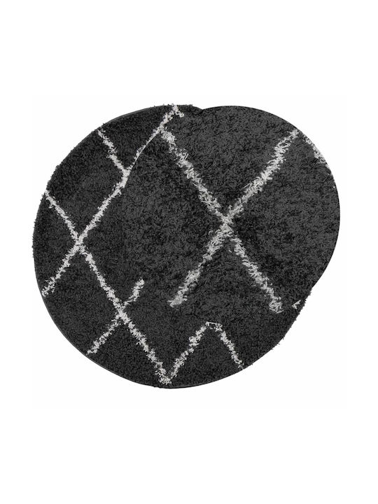 vidaXL Rug Round Shaggy Black and cream