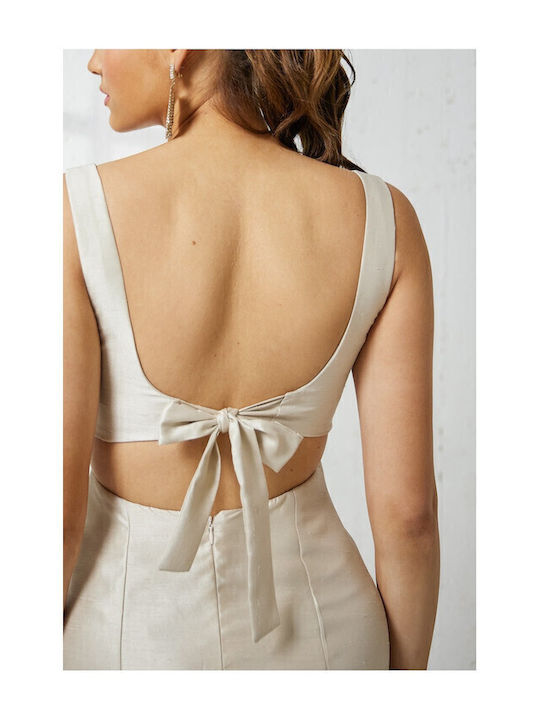 Eloise Summer Mini Evening Dress Beige