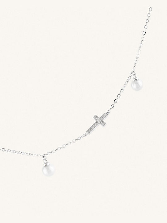 StanStefan Bracelet Chain with Cross design made of Silver with Pearls