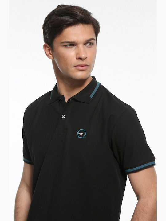 Double Men's Short Sleeve Blouse Polo BLACK