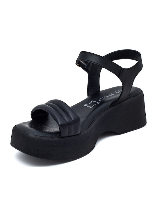 Leather Women's Flat Sandals Black