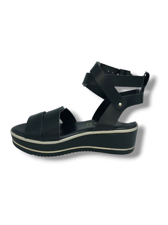Δερμάτινα Γυναικεία Σανδάλια Flatforms Μαύρα