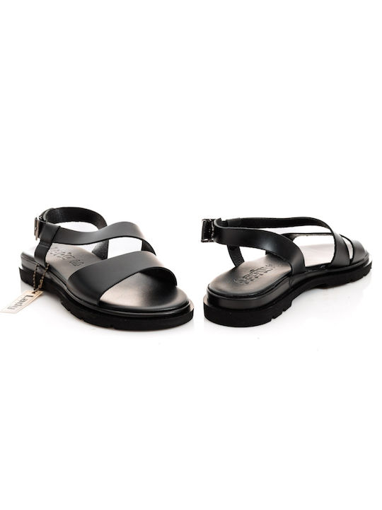 Lady Leder Damen Flache Sandalen in Schwarz Farbe