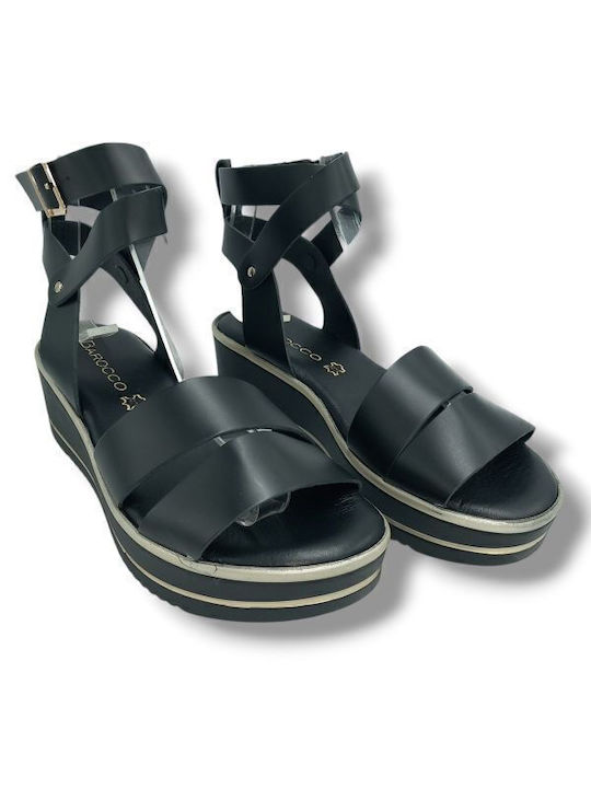 Δερμάτινα Γυναικεία Σανδάλια Flatforms Μαύρα