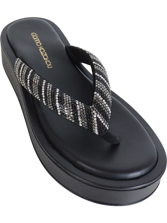 Fredel Women's Flat Sandals Flatforms in Black Color