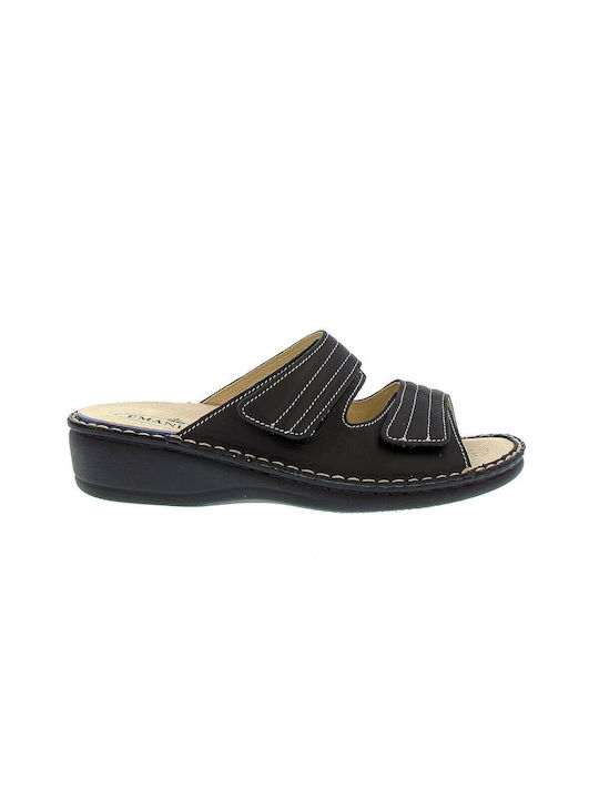 Emanuele Leather Women's Flat Sandals Anatomic in Black Color