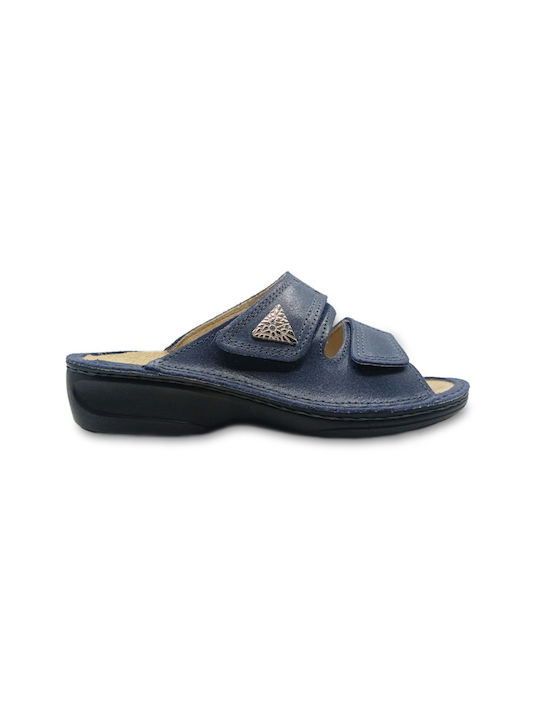 OrtoMed Leather Women's Flat Sandals Anatomic in Blue Color