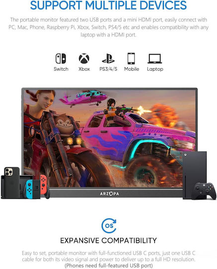 Arzopa Z1FC IPS Gaming Monitor / Φορητό Monitor 16.1" FHD 1920x1080 144Hz