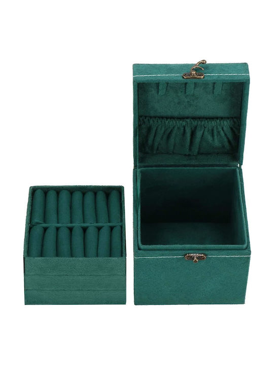 Кутия за бижута от велур в зелено, 12x12x12 см, Springos