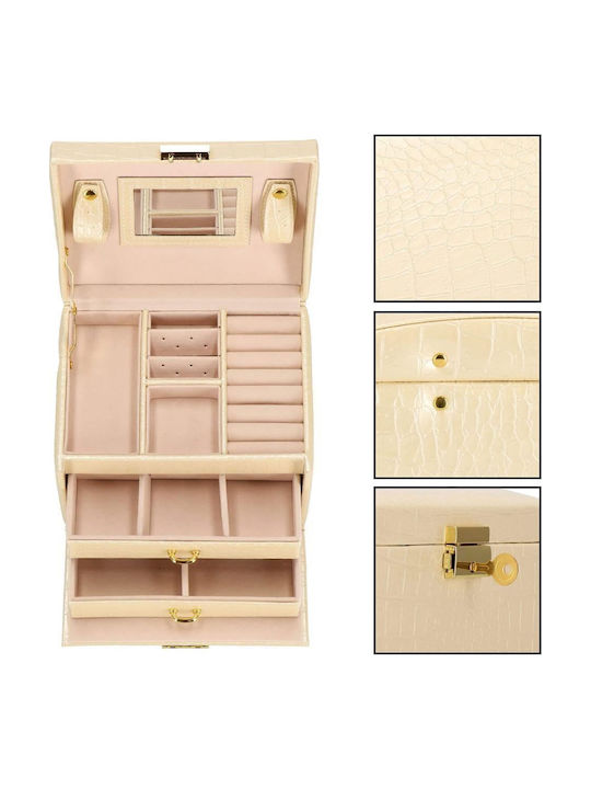 Jewelry Box Mdf Eco Leather Velvet Cream Pink Mirror 17.5x14x12.5 Cm Springos