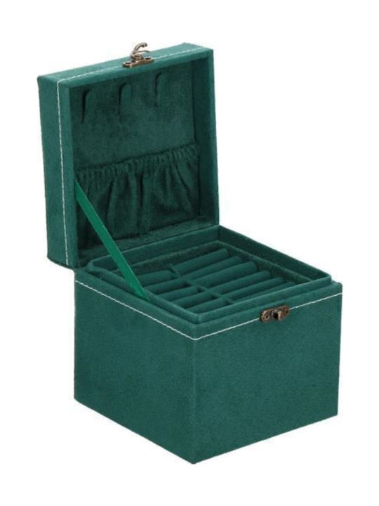 Кутия за бижута от велур в зелено, 12x12x12 см, Springos
