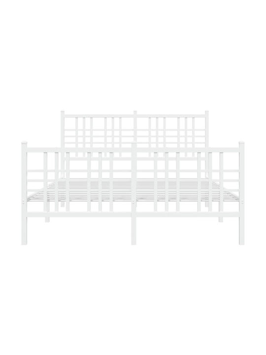 Double Metal Bed White with Slats for Mattress 137x190cm