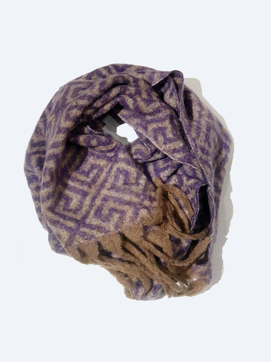 Women's Mascara - Soft Texture Scarf with Purple Pattern Meander