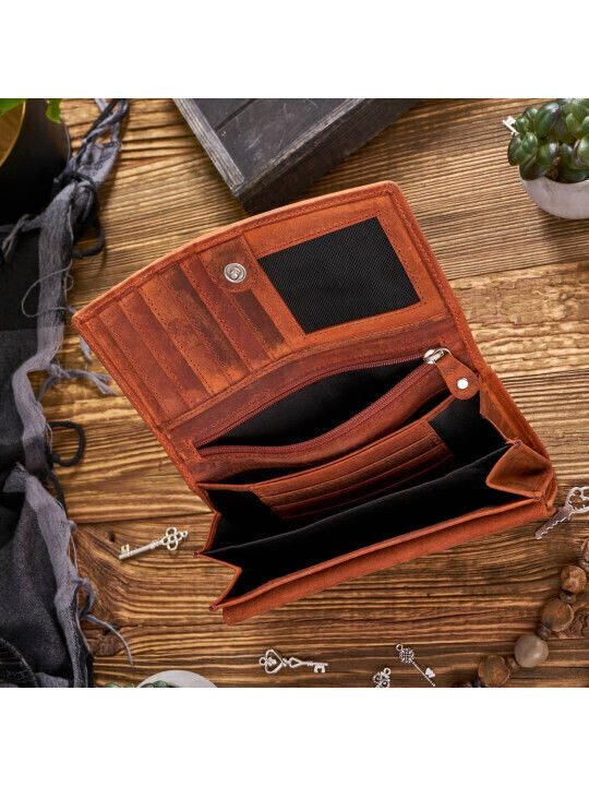 Set cadou portofel damă din piele vintage Paolo Peruzzi cu breloc portocaliu Zup-104