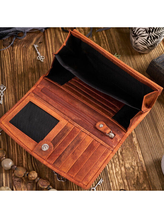 Set cadou portofel damă din piele vintage Paolo Peruzzi cu breloc portocaliu Zup-104