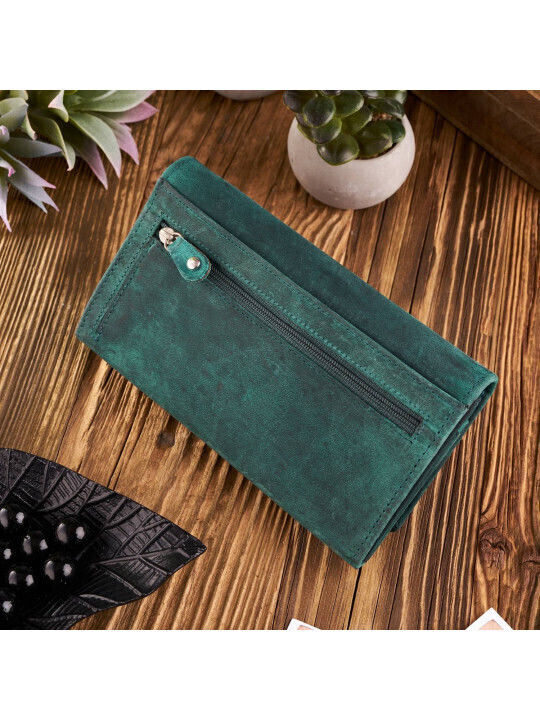Gift Set Women's Vintage Leather Wallet Green Keychain Paolo Peruzzi Zup-104-gr