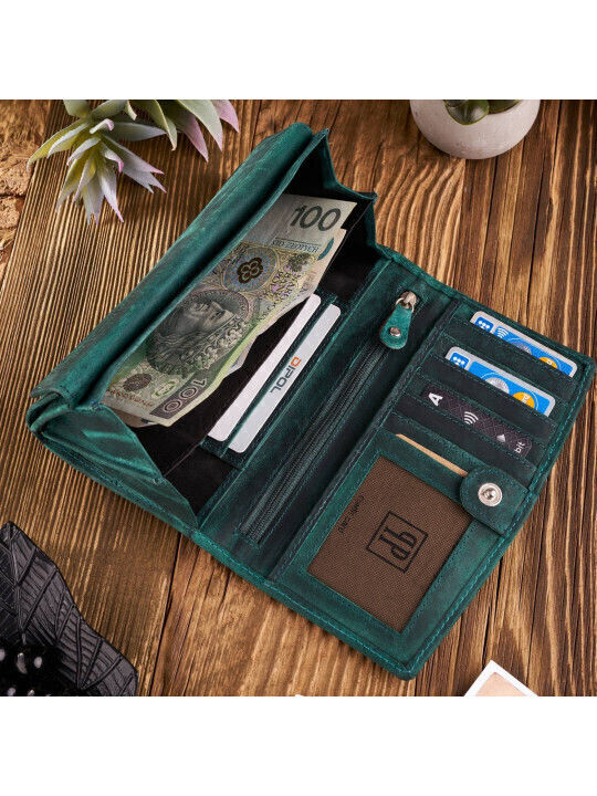 Gift Set Women's Vintage Leather Wallet Green Keychain Paolo Peruzzi Zup-104-gr