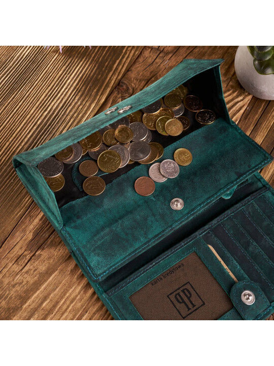 Gift Set Women's Vintage Leather Wallet Green Keychain Paolo Peruzzi Zup-104-gr